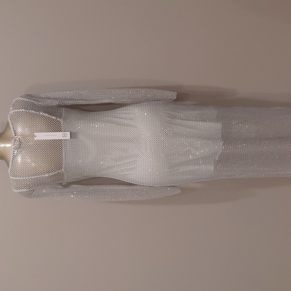 House of Harlow 1960 Silver Long Sleeve Studded Mesh Maxi Dress - Picture 5 of 9